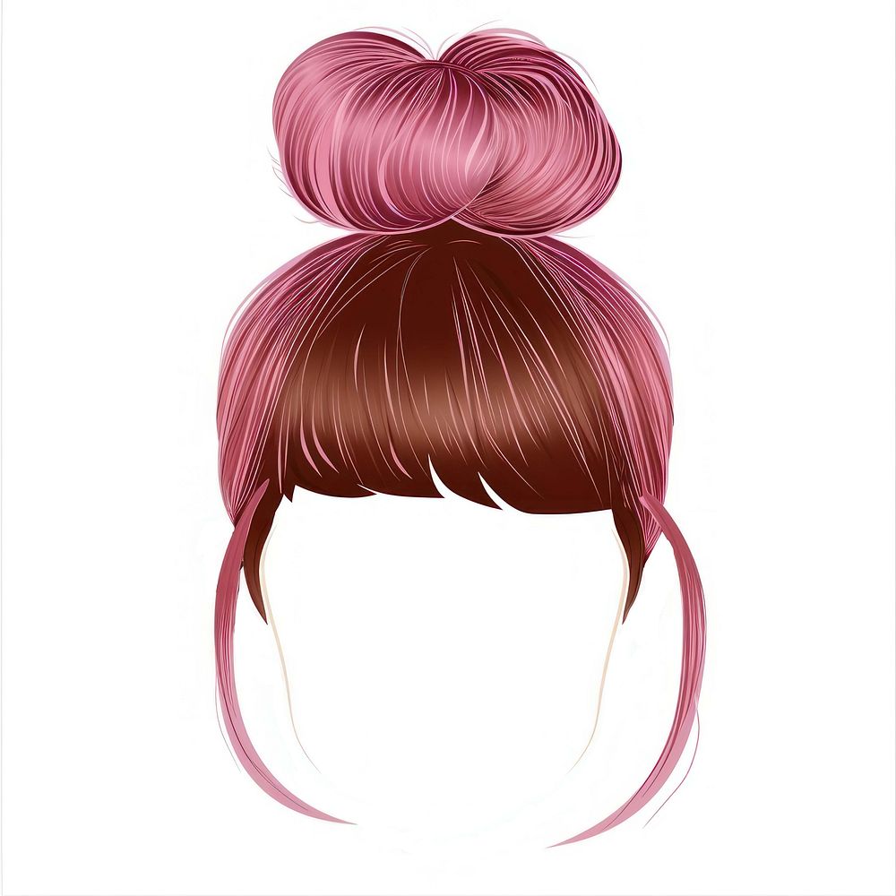 Pink brown bun hair stlye adult white background front view.