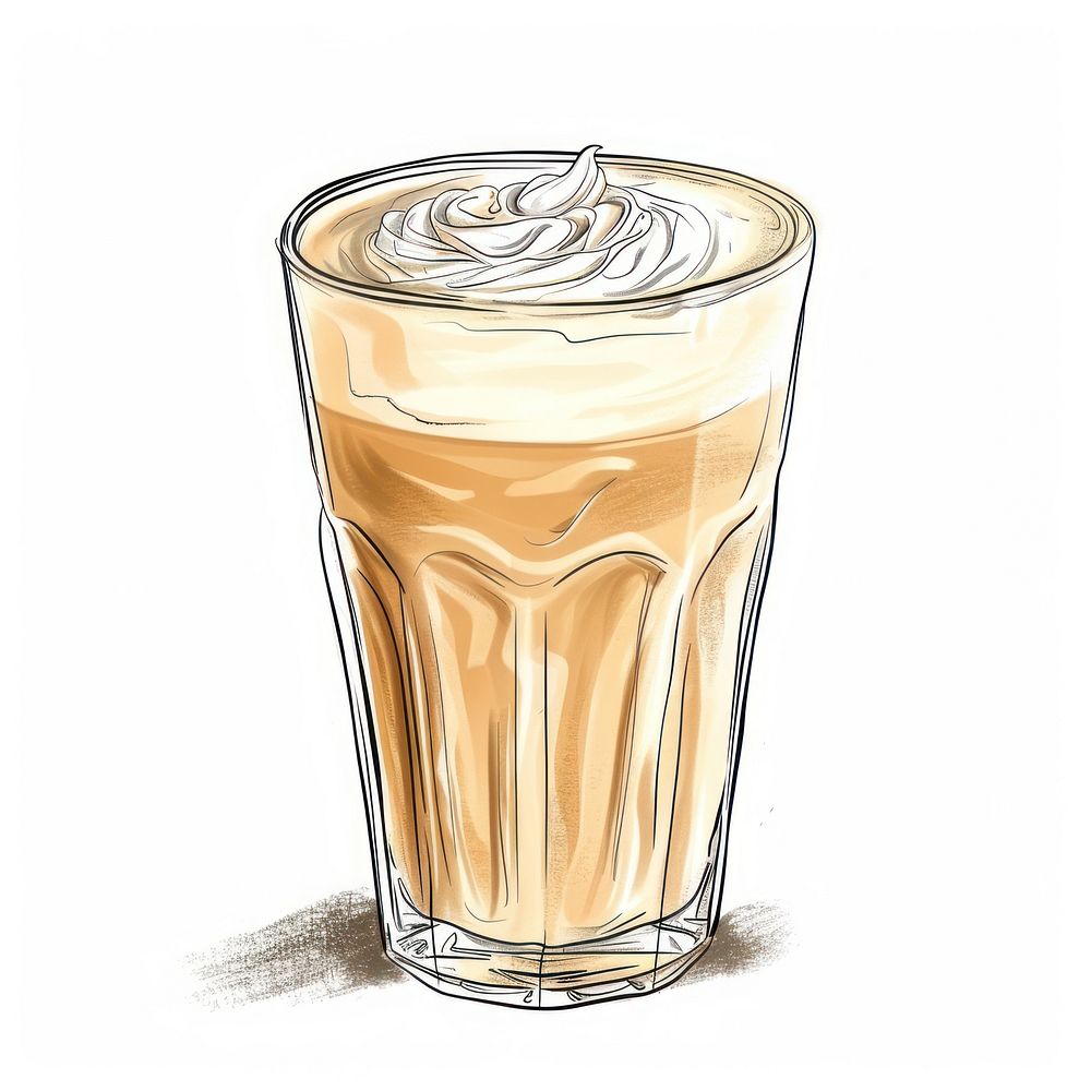 A cartoon-like drawing of a latte beverage alcohol coffee.