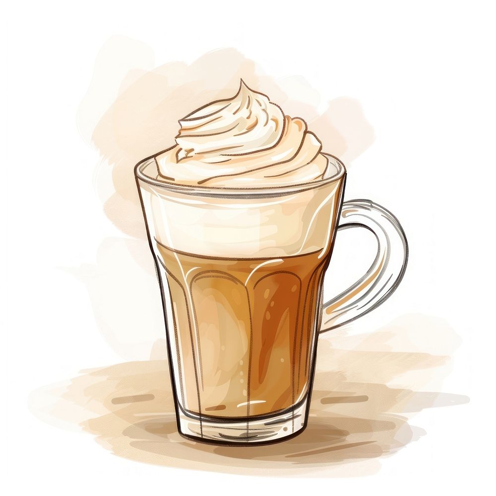 A cartoon-like drawing of a latte beverage dessert coffee.