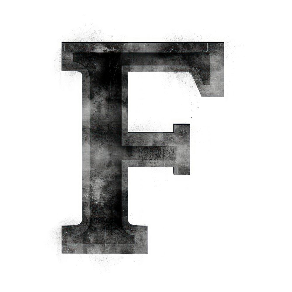 Alphabet F white font text.