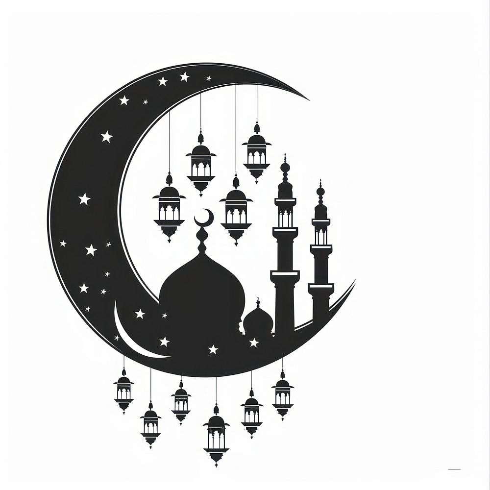 Crescent moon with mosque chandelier stencil lamp.