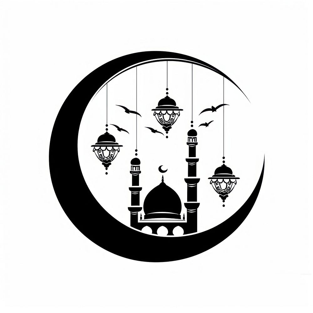 Crescent moon with mosque chandelier stencil animal.