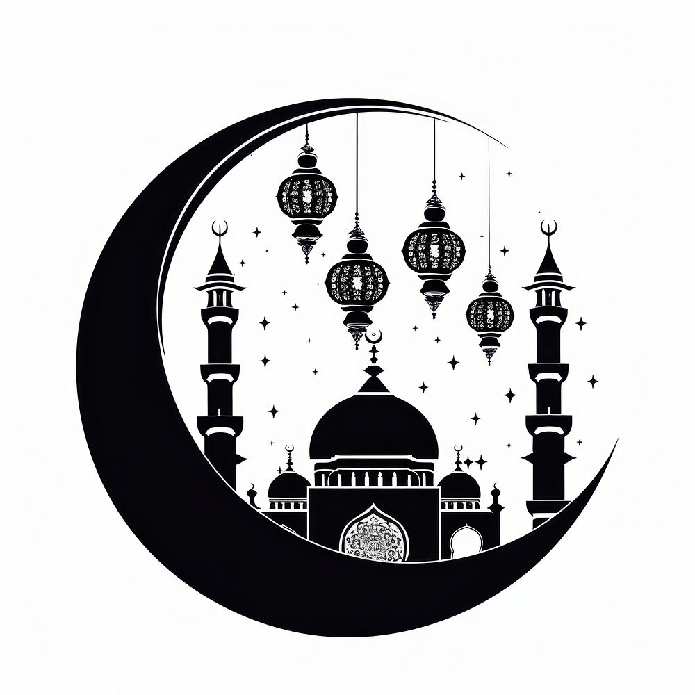 Crescent moon with mosque architecture chandelier building.