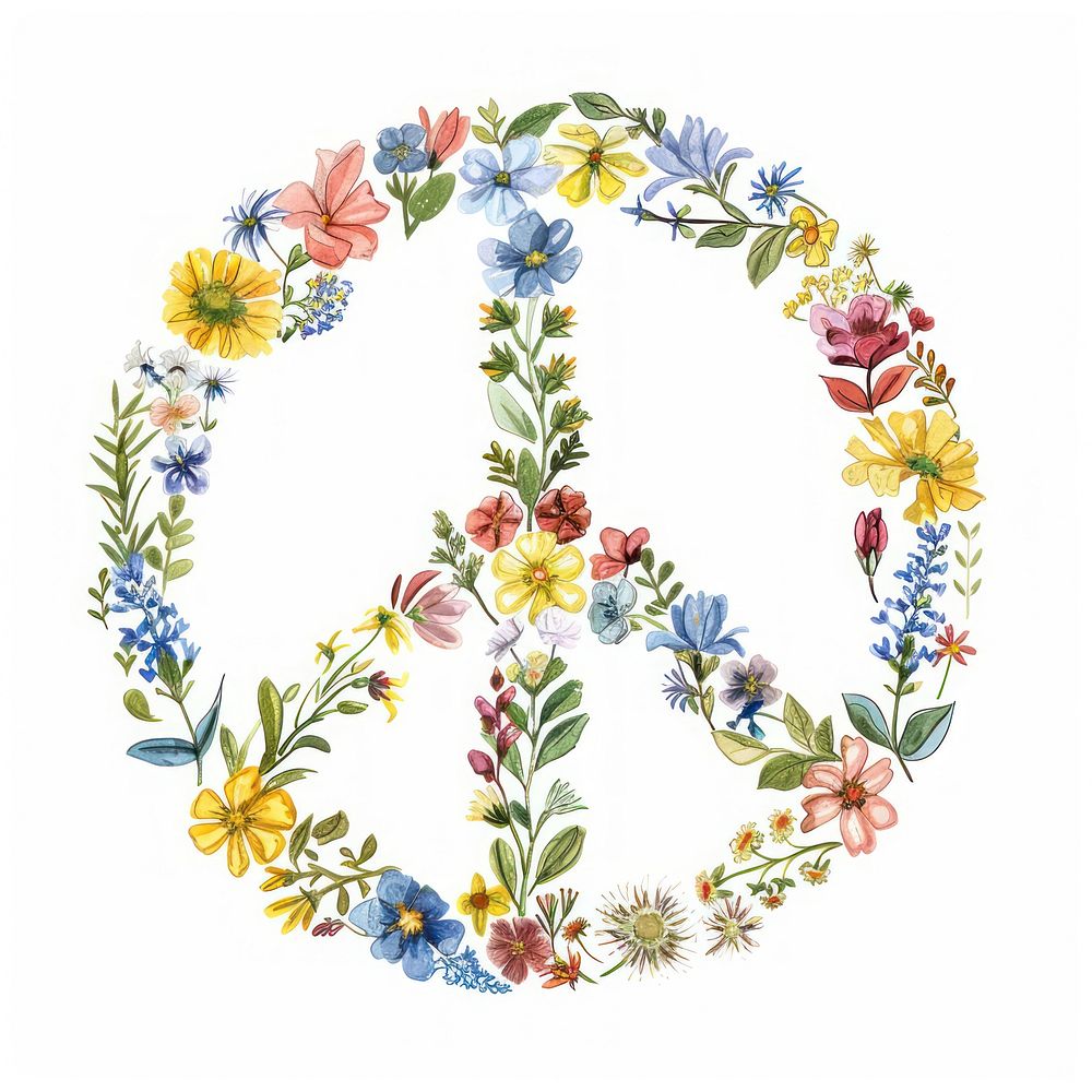 Floral inside Peace Sign Shape embroidery graphics painting.