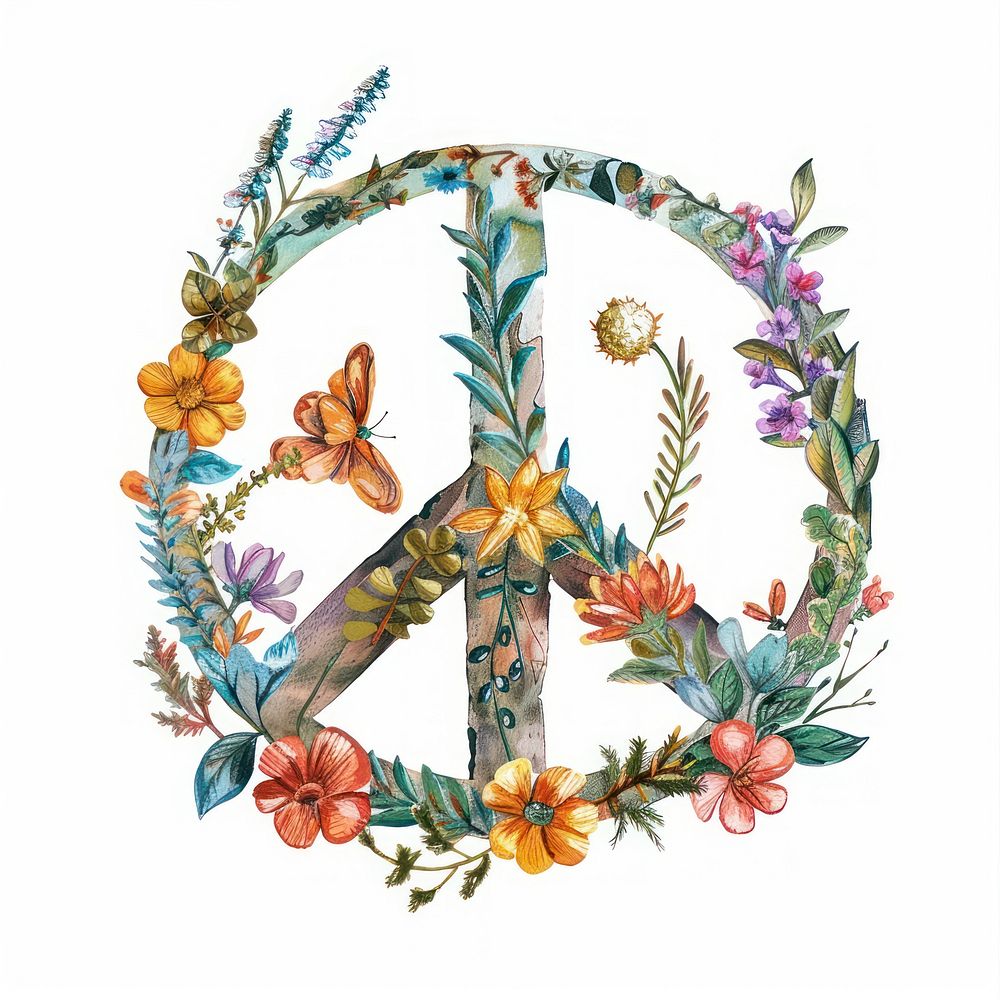 Floral inside Peace Sign Shape accessories embroidery accessory.