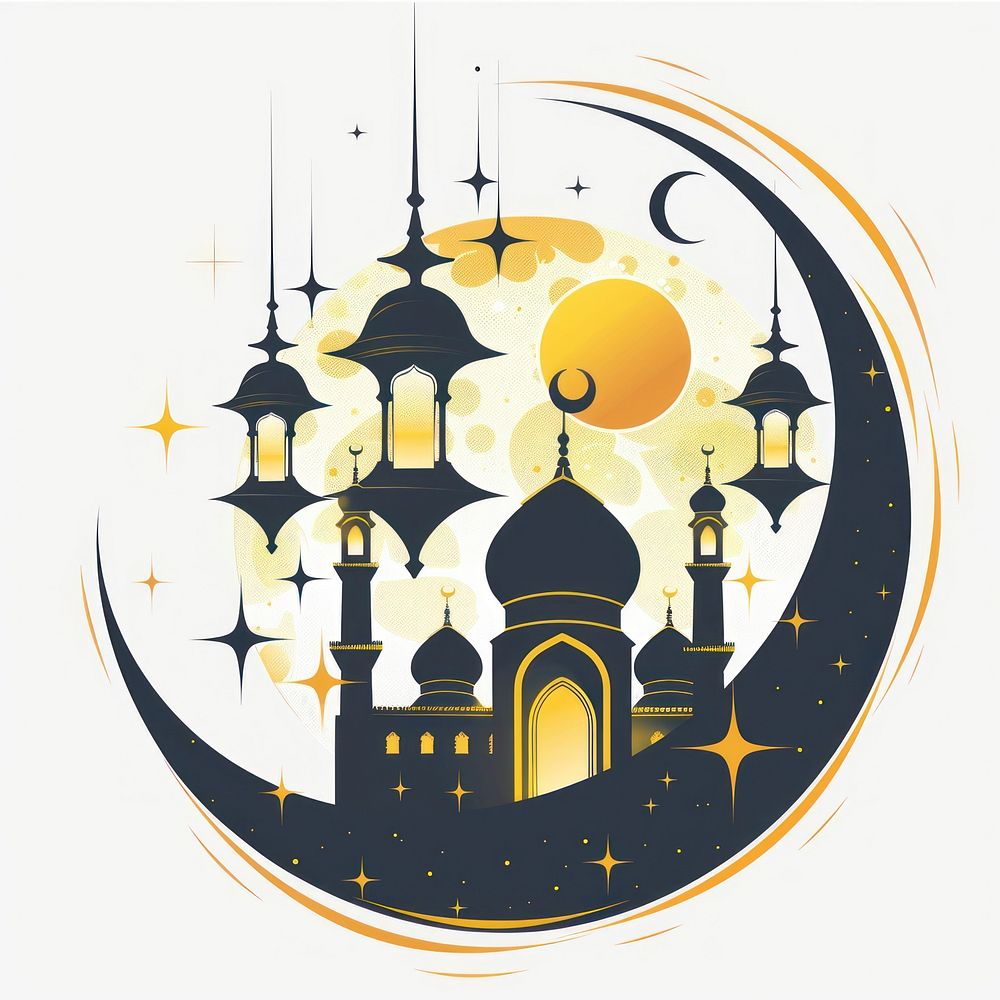 Illustration of Crescent moon with lanterns architecture chandelier building.