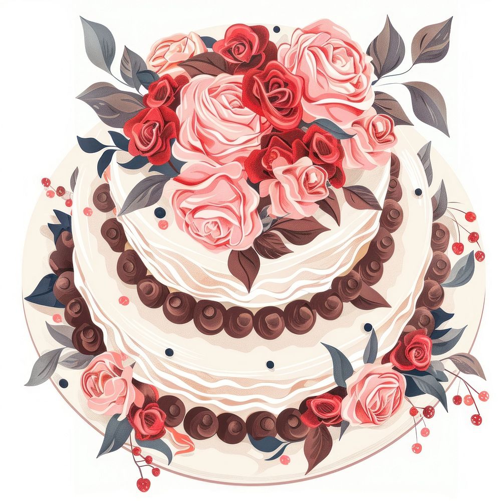 Illustration of wedding cake dessert blossom flower.