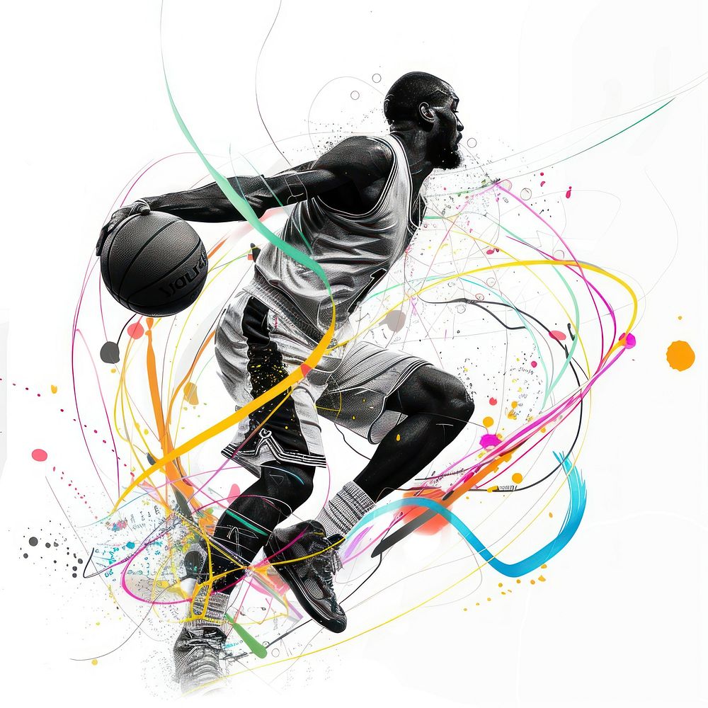 Paper collage of basketball athlete abstract graphics drawing.