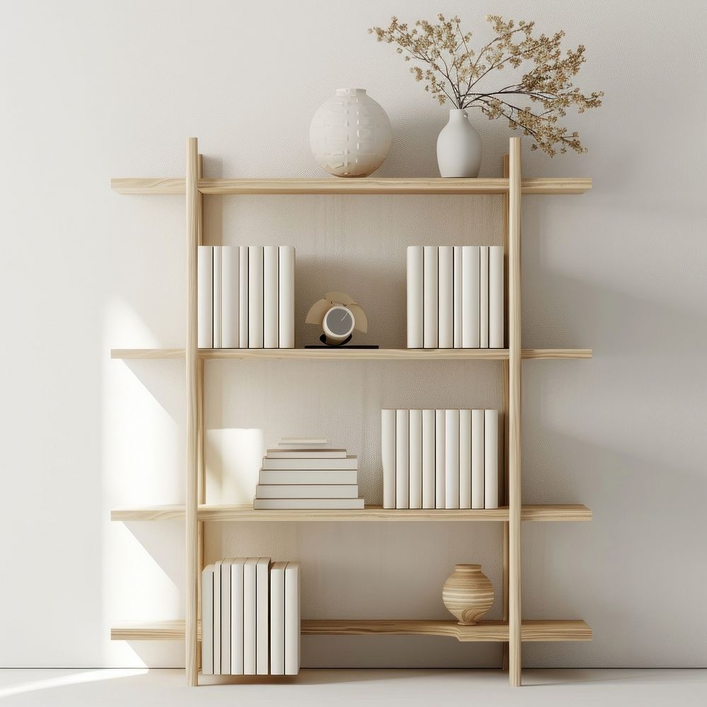 Minimal bookshelf furniture bookcase plant.