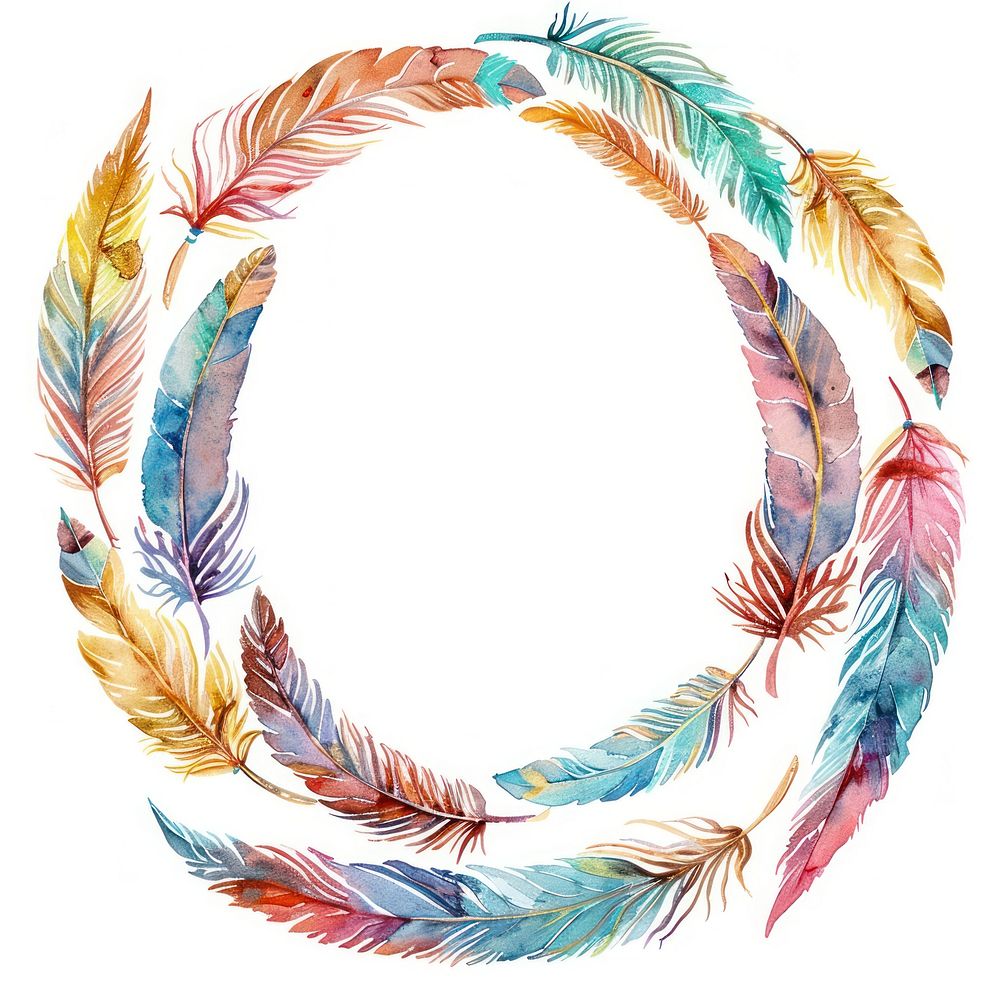 Watercolor boho feathers wreath art accessories accessory.
