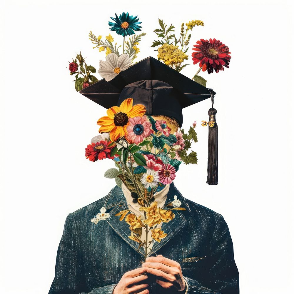 Flower Collage person holding graduation hat flower asteraceae blossom.