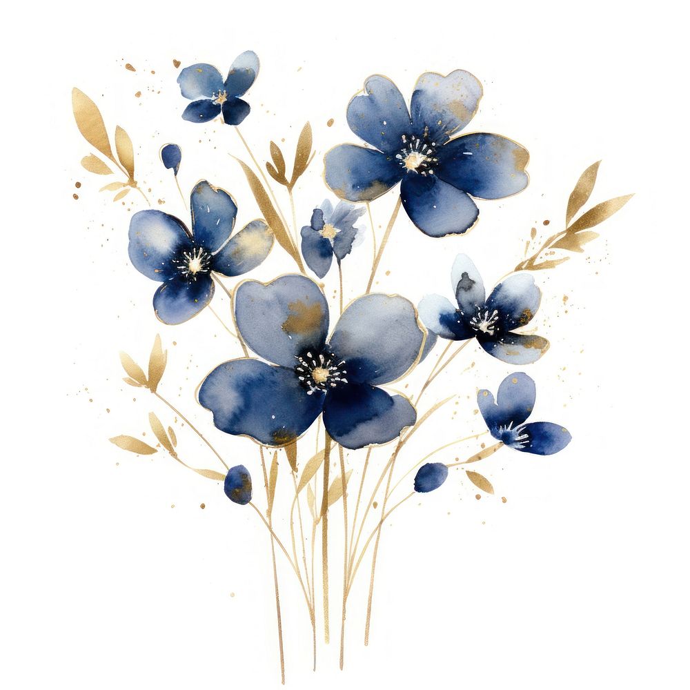 Indigo wild flowers painting graphics anemone.