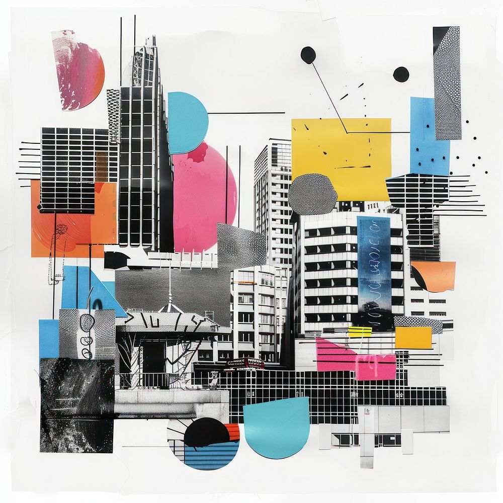 Paper collage of architecture urban city town.