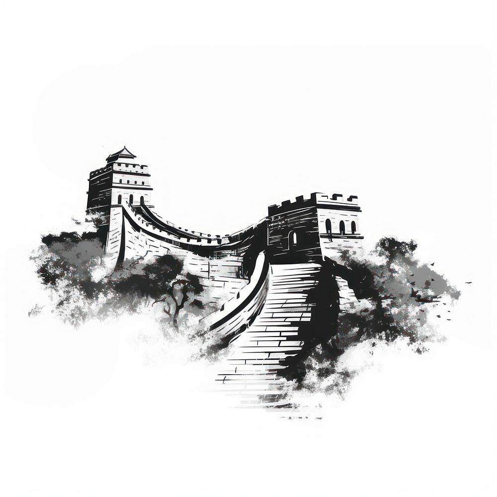 China famous landmark great wall illustrated drawing sketch.