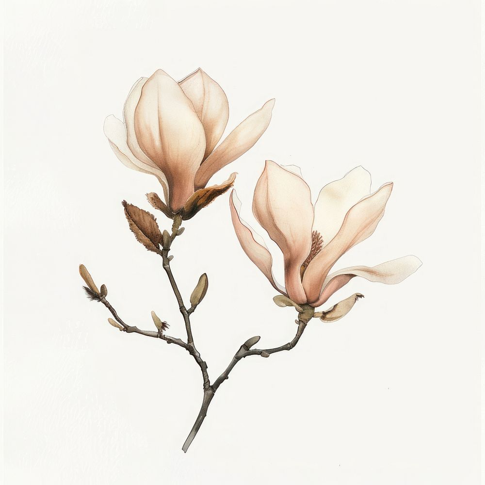 Magnolia flower illustrated blossom drawing.