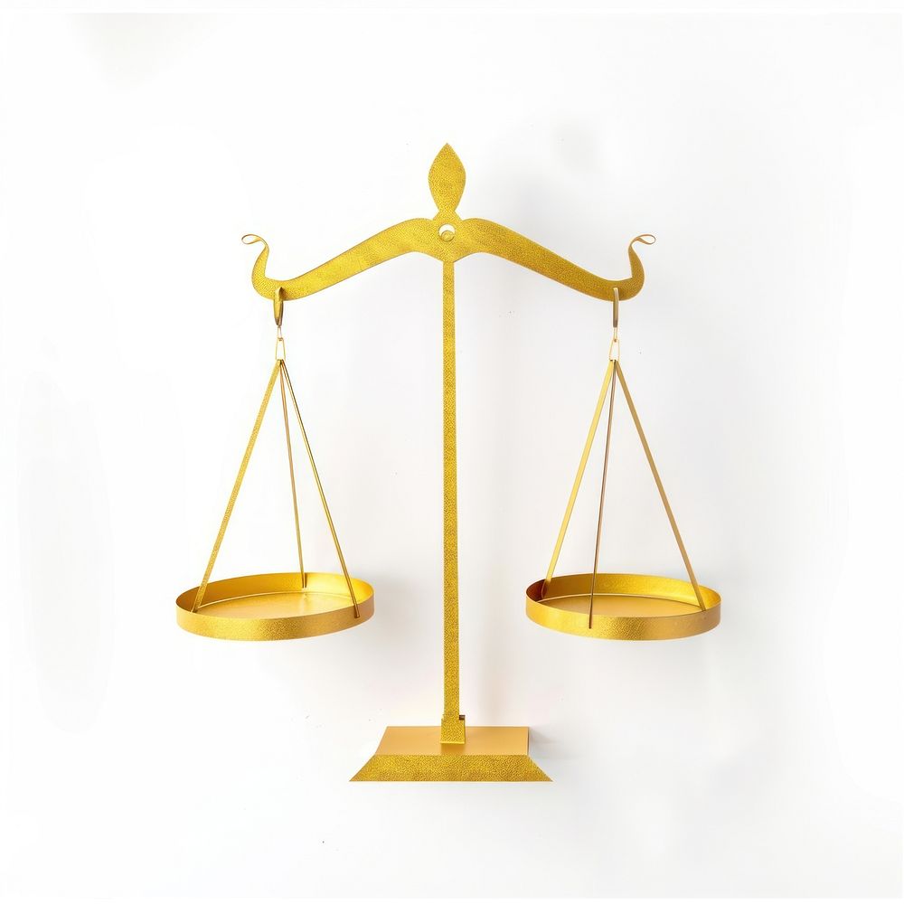 Gold law scale paper art white background lighting hanging.