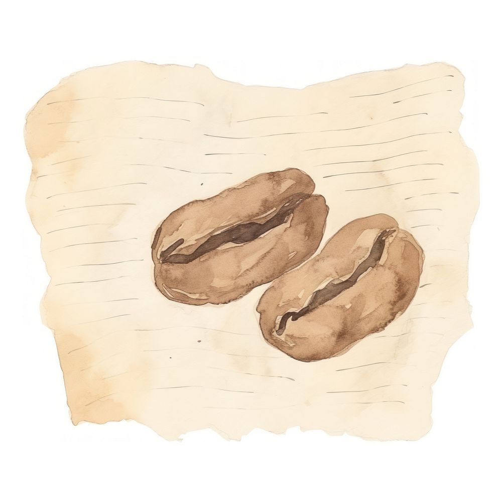 Coffee beans sketch ripped paper nut white background freshness.