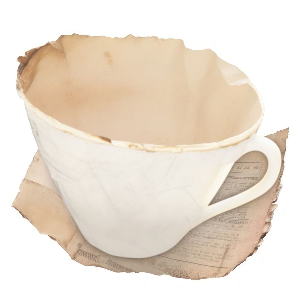 Cappuccino cup ripped paper saucer coffee drink.