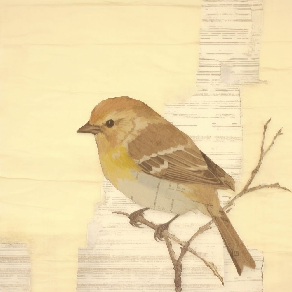 Cute bird ripped paper painting animal canary.