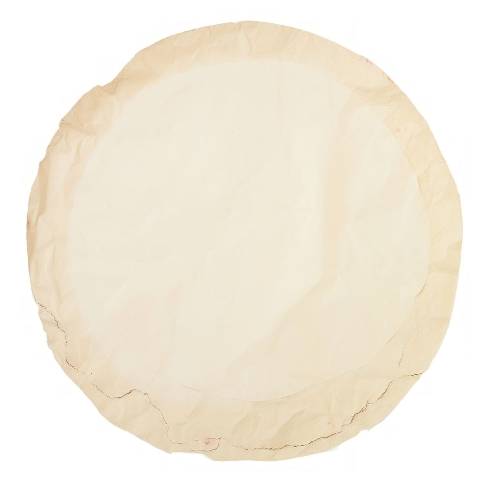 Aesthetic circle shape ripped paper white background crumpled wrinkled.