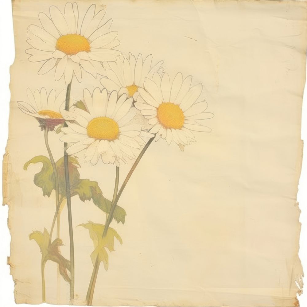 Daisies drawing flowers on ripped paper painting plant daisy.