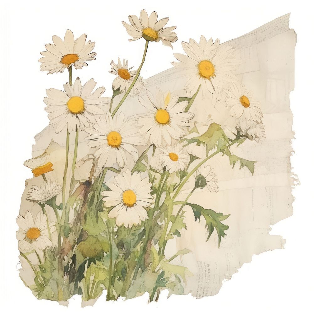 Daisies drawing flowers on ripped paper plant daisy white.