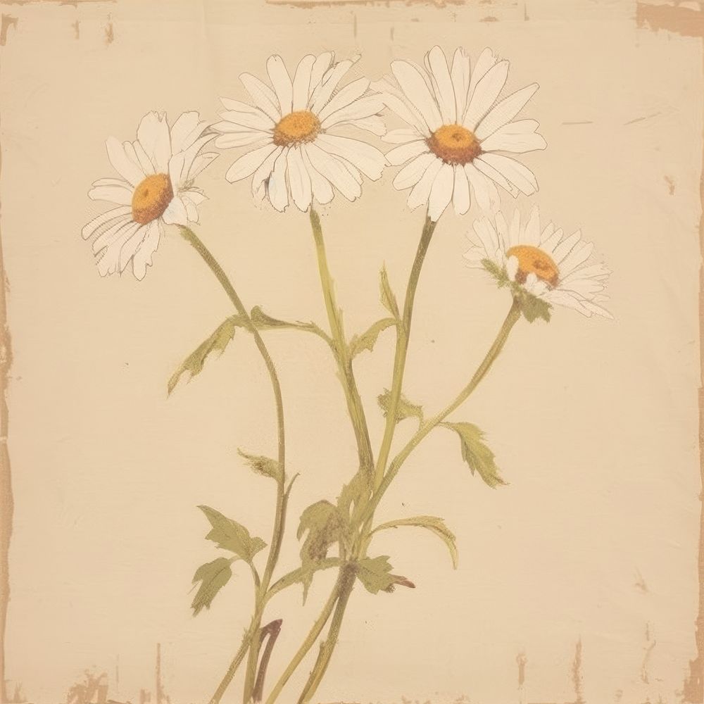 Daisies drawing flowers on ripped paper painting daisy plant.