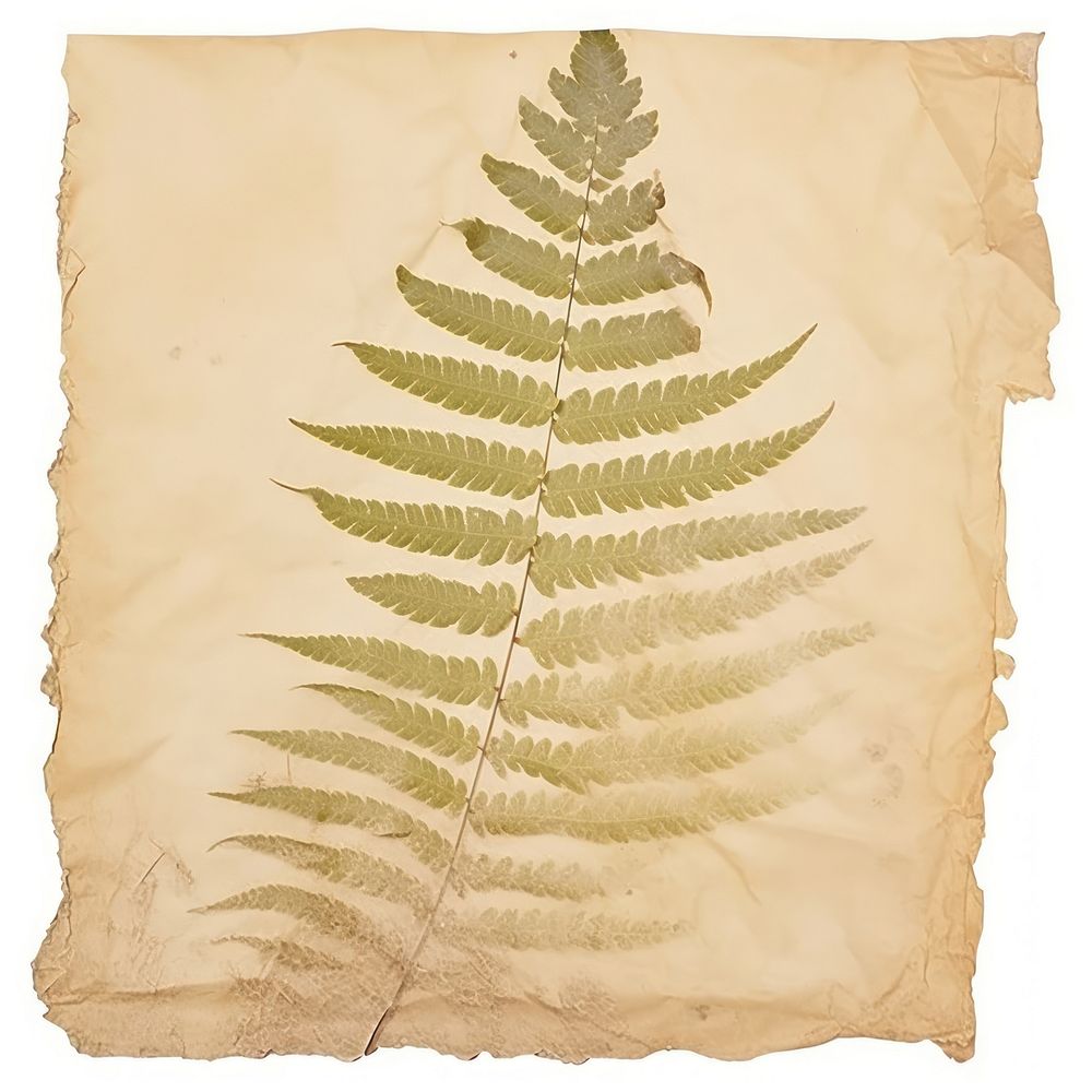 Fern leaves ripped paper plant white background crumpled.