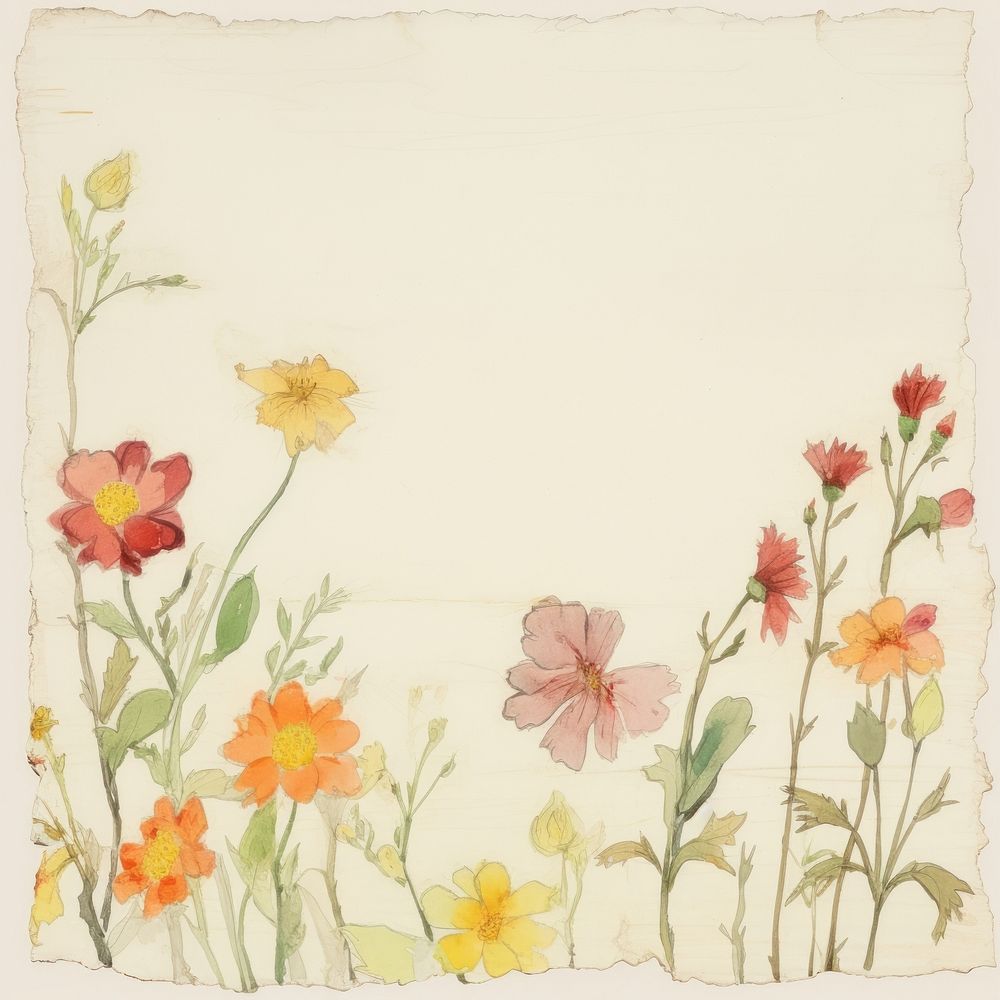 Flowers drawing flowers on ripped paper backgrounds painting pattern.