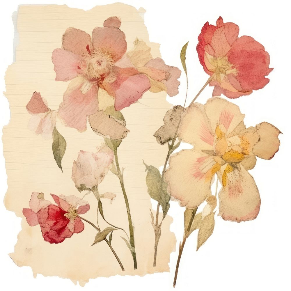 Flowers drawing flowers on ripped paper painting blossom pattern.