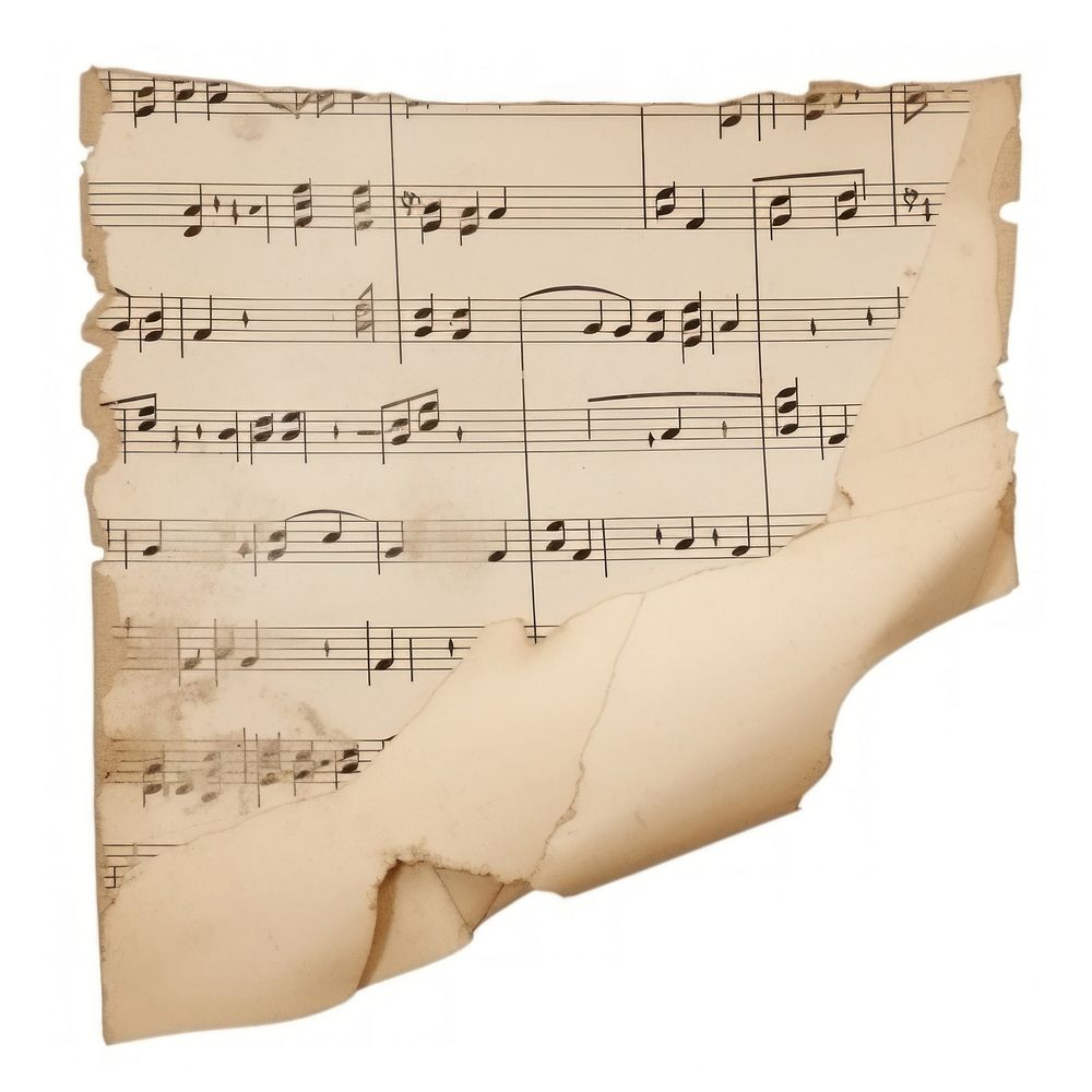 Music note alphabet ripped paper text white background handwriting.