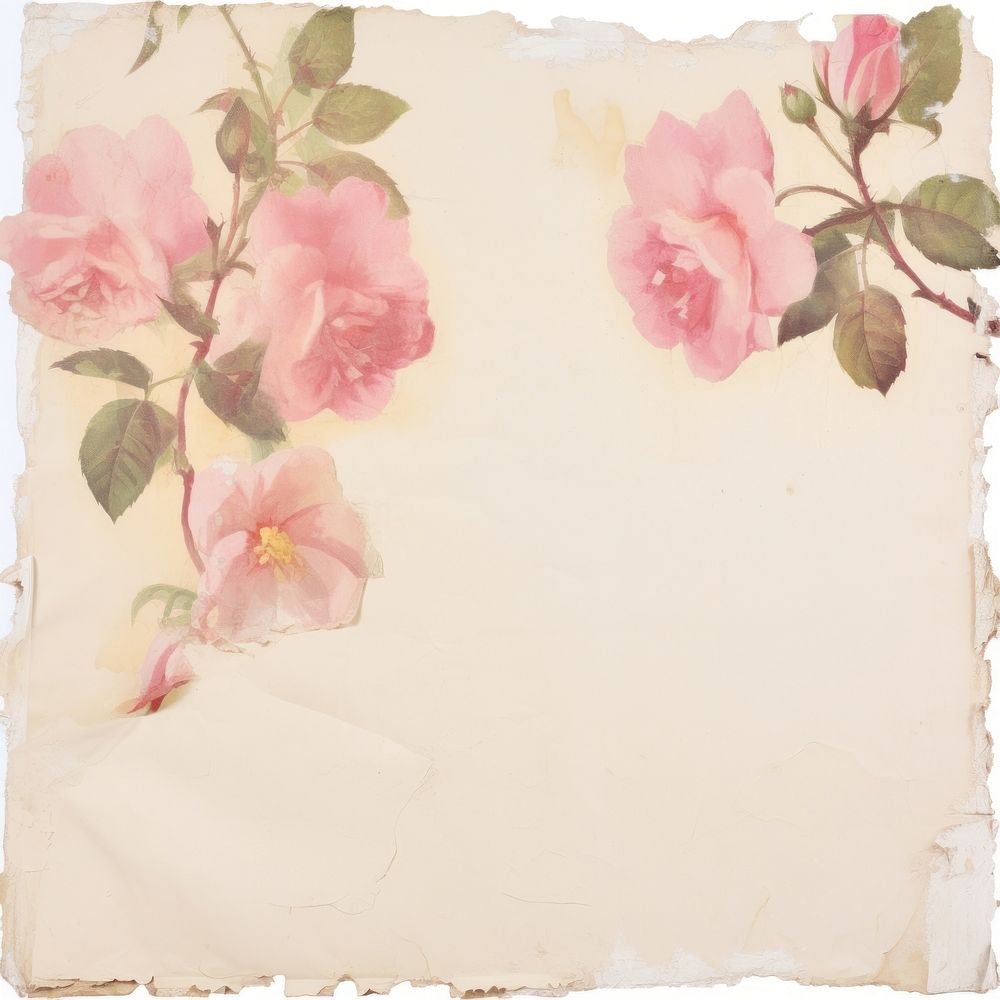 Pink flowers on ripped paper backgrounds painting petal.