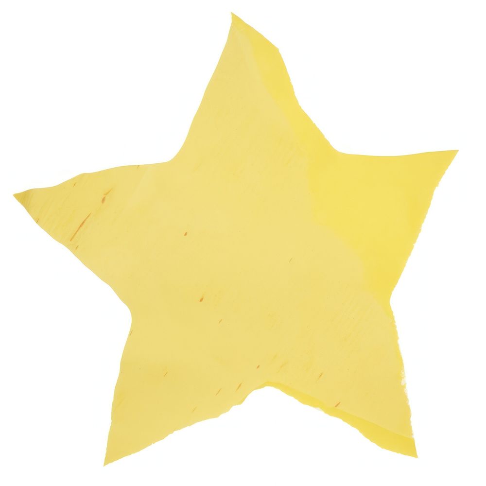 Yellow star ripped paper white background starfish symbol.