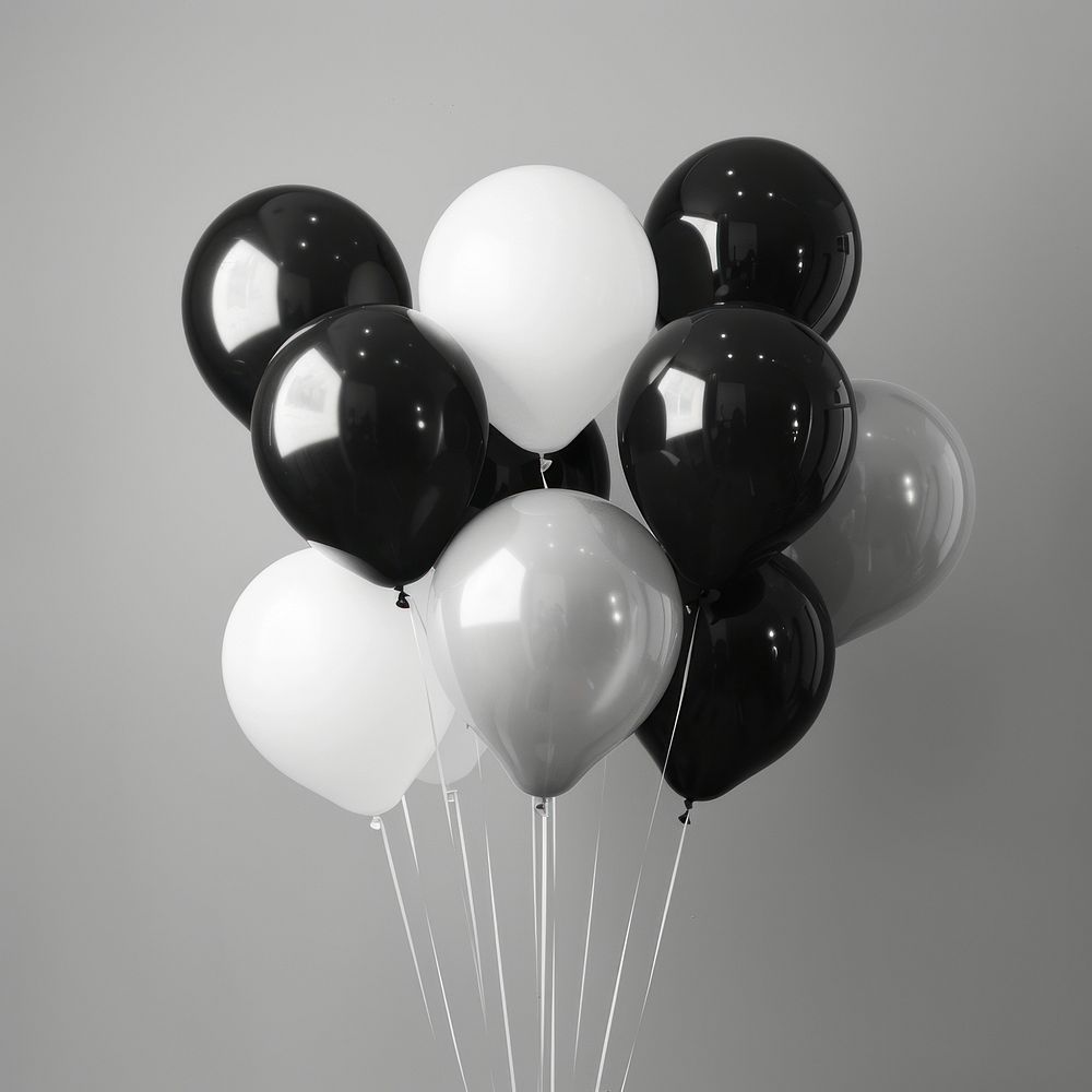 Black and white balloons celebration anniversary decoration.