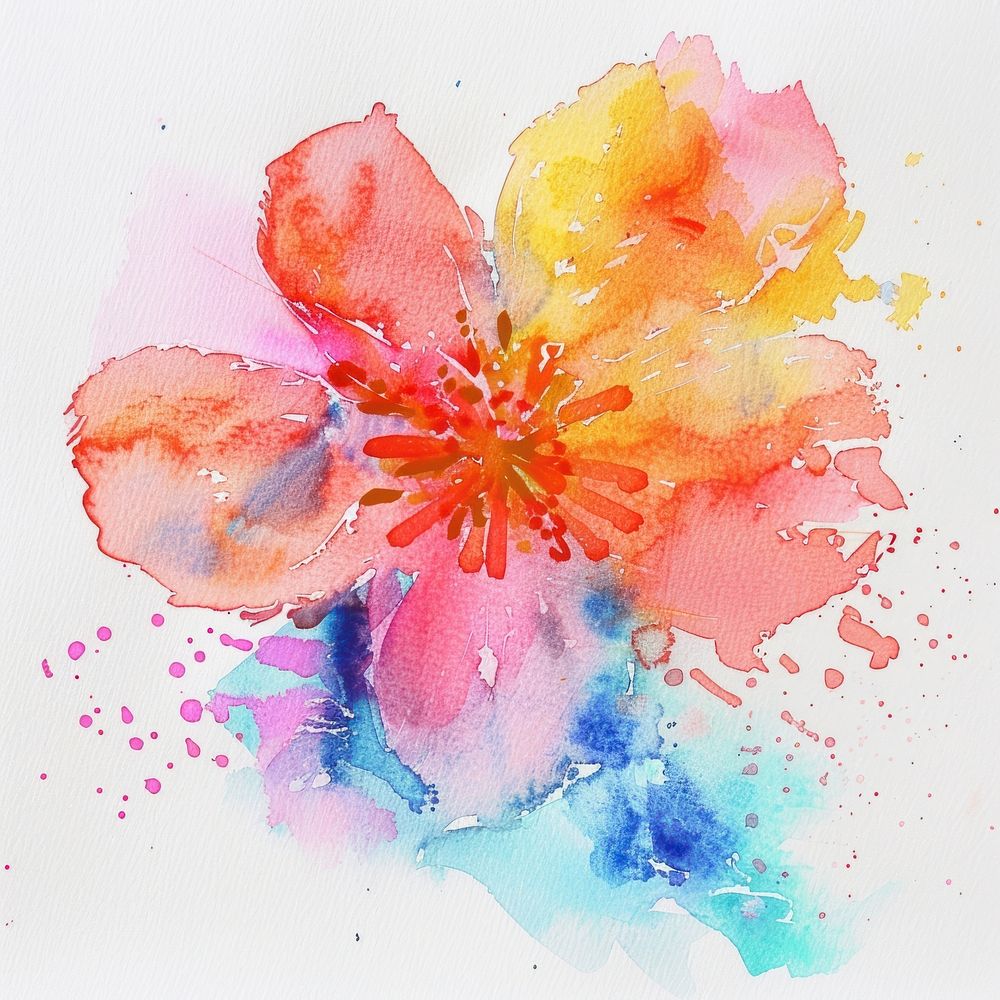 Dot beautiful watercolor image onto the paper painting blossom flower.