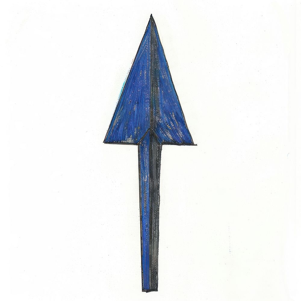 Blue arrow symbol that has the appearance of hand drawing arrowhead weaponry cross.