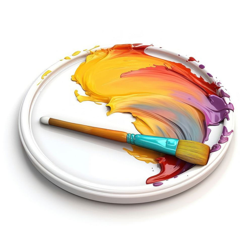 Colour painting plate with a brush isolated palette white background paintbrush.