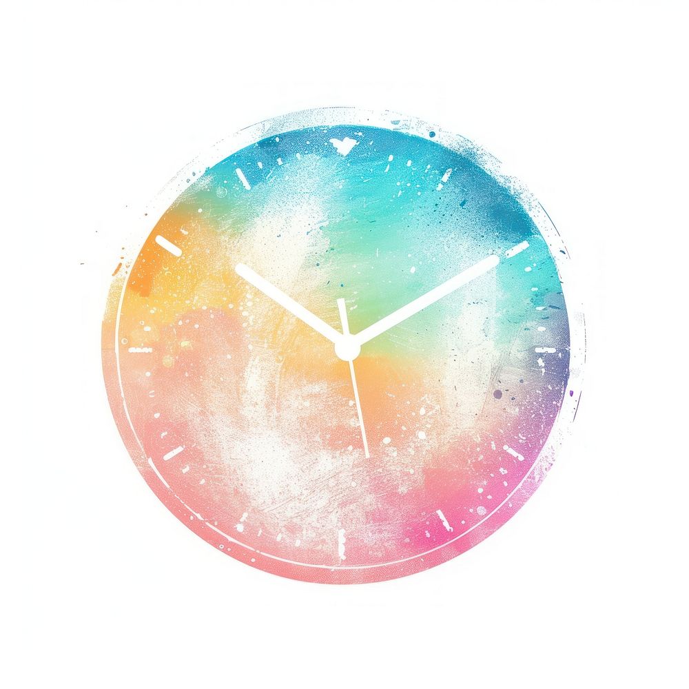 Clock icon Risograph style astronomy white background accuracy.