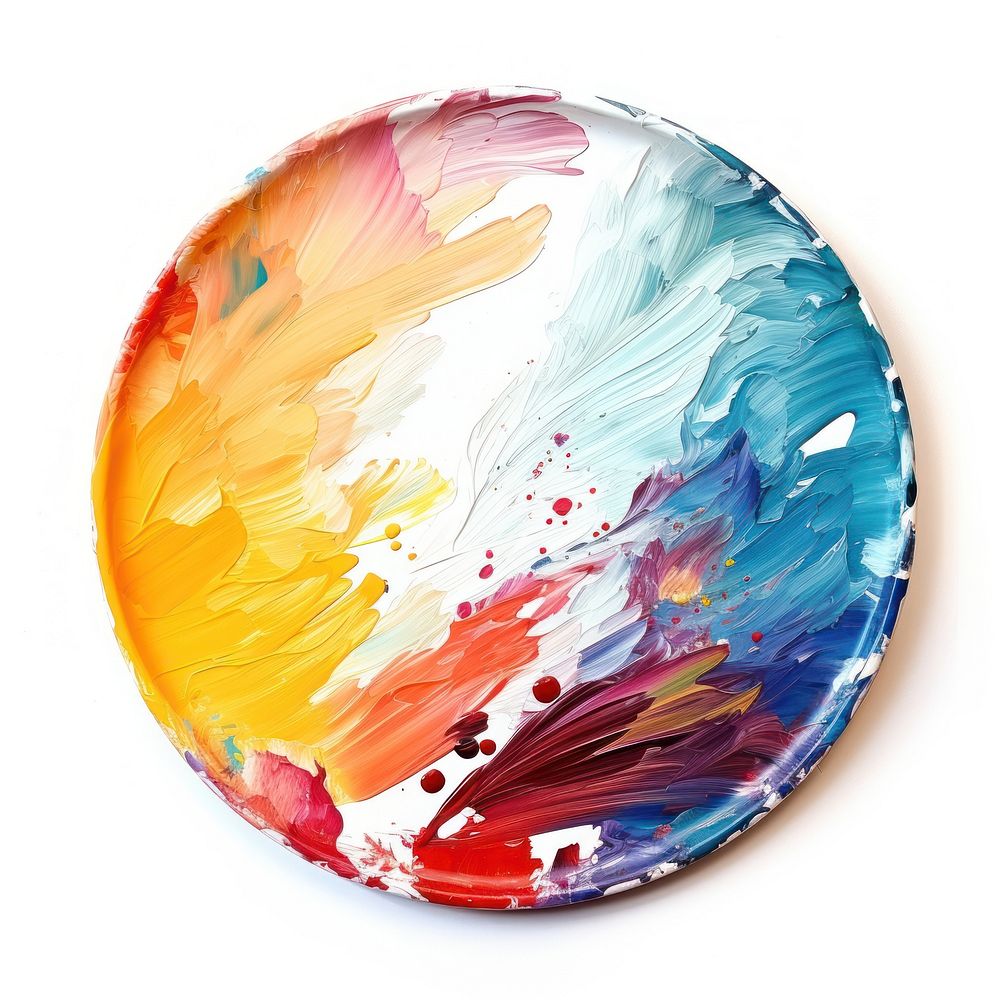 Colour painting plate with a brush isolated palette white background creativity.