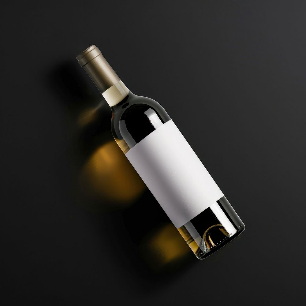 Wine bottle with white label drink black background refreshment.