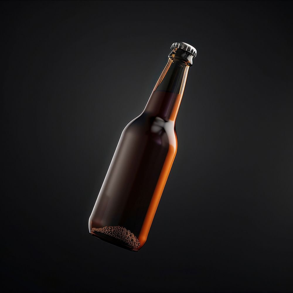 Beer bottle mockup drink glass black background.