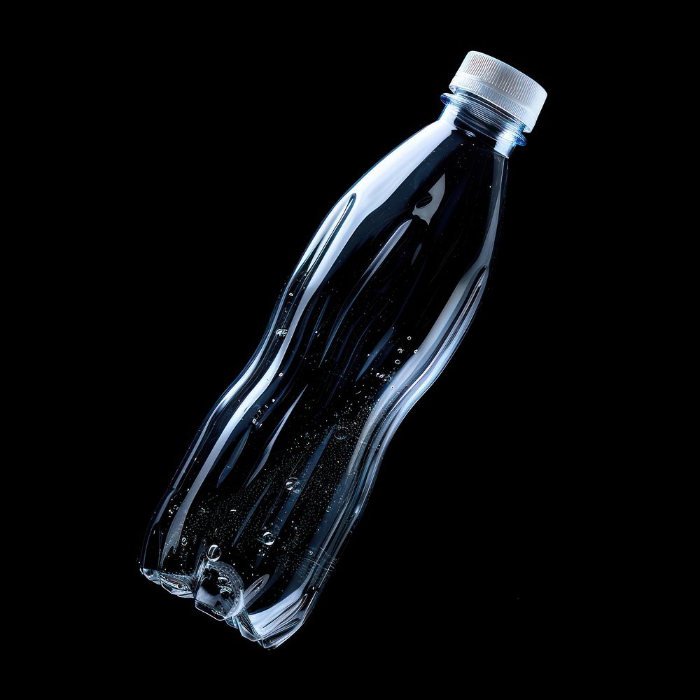 Clear plastic bottle mockup black black background transparent.