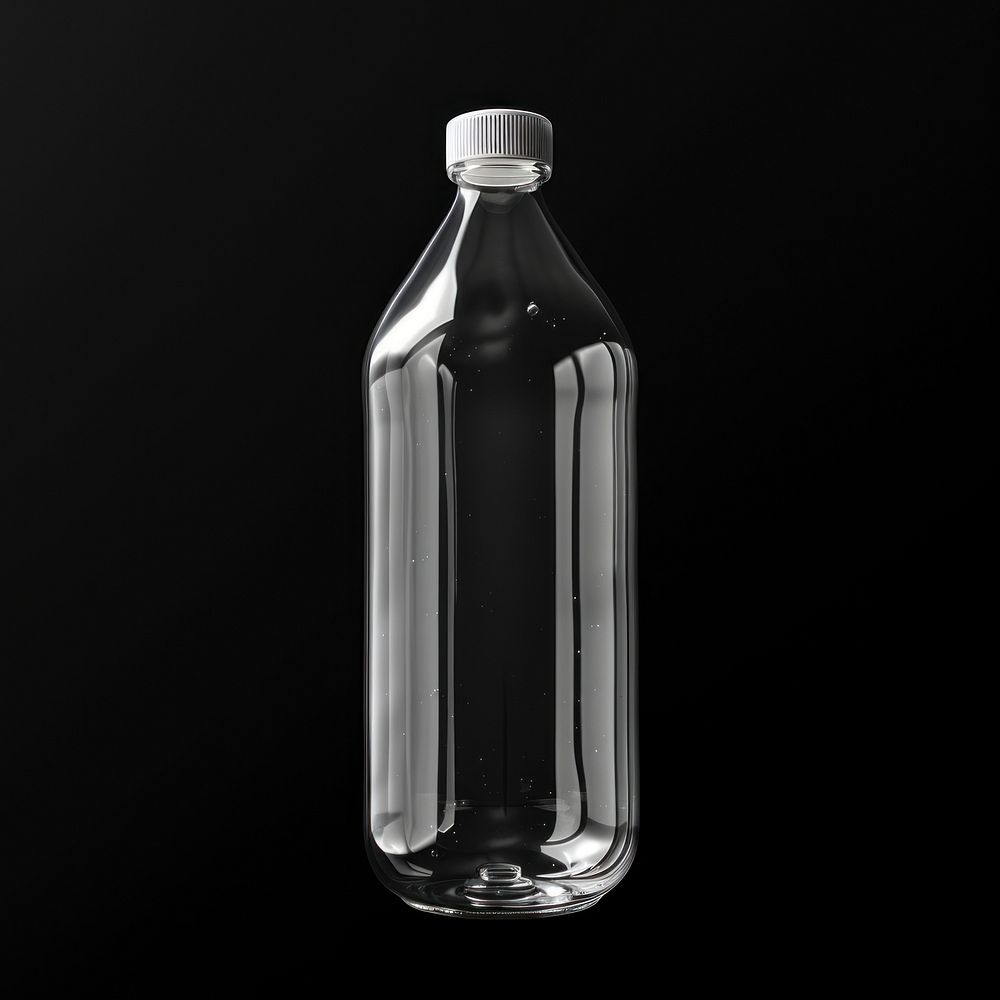 Clear plastic bottle mockup glass black black background.