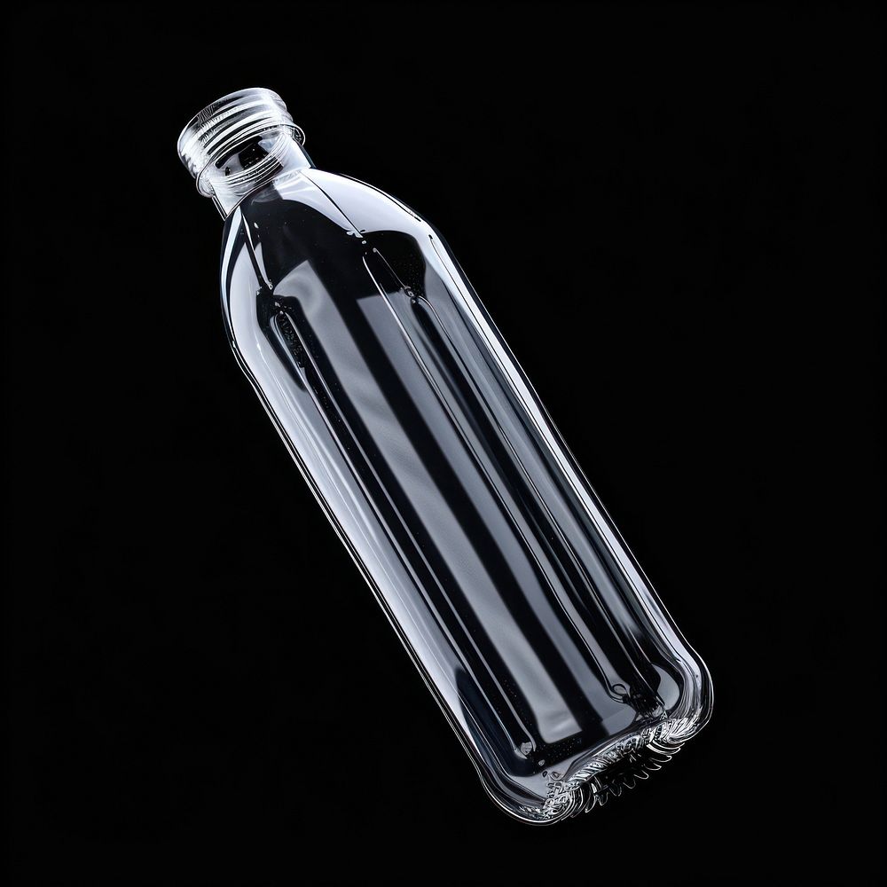 Clear plastic bottle mockup glass drink black background.