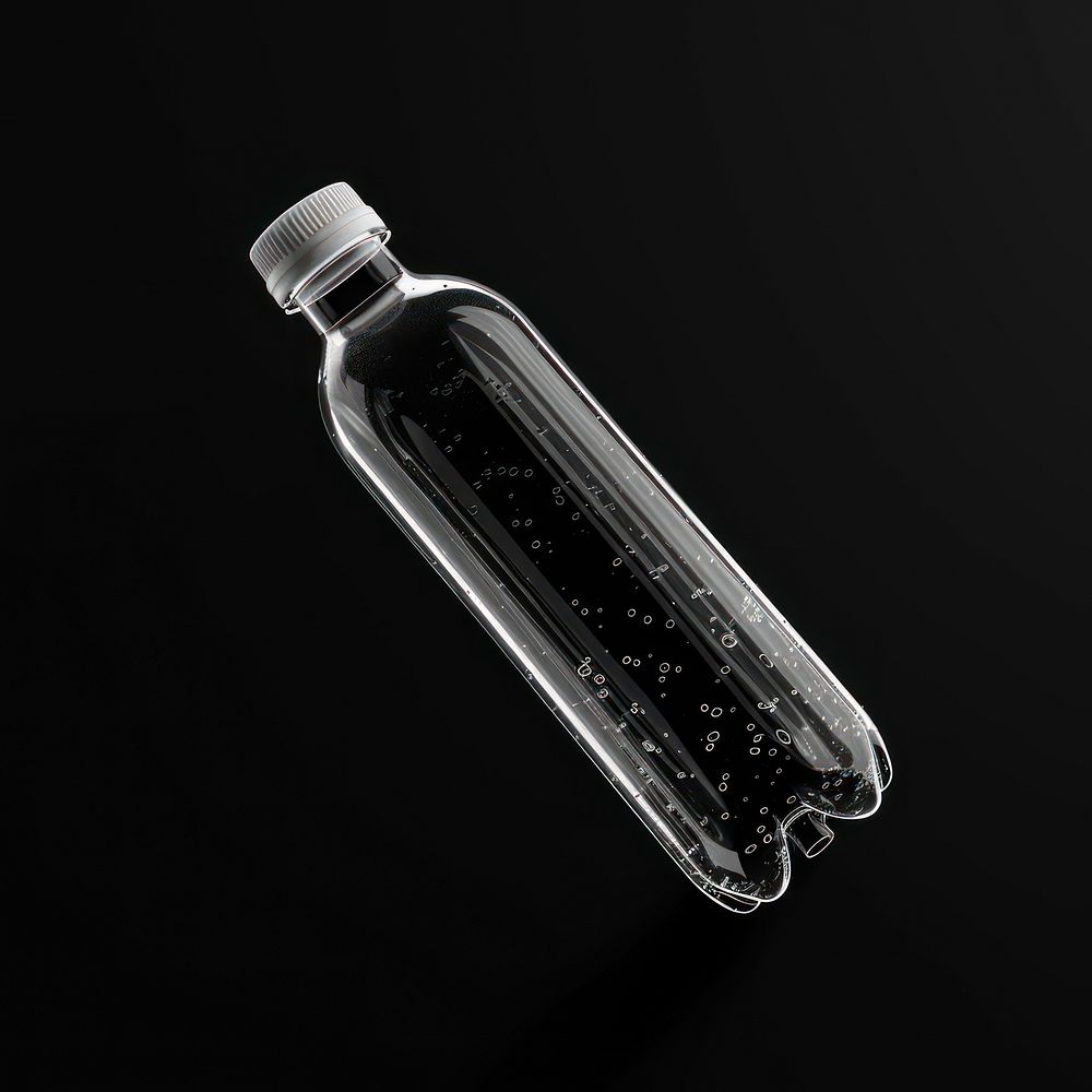 Clear plastic bottle mockup black black background transparent.