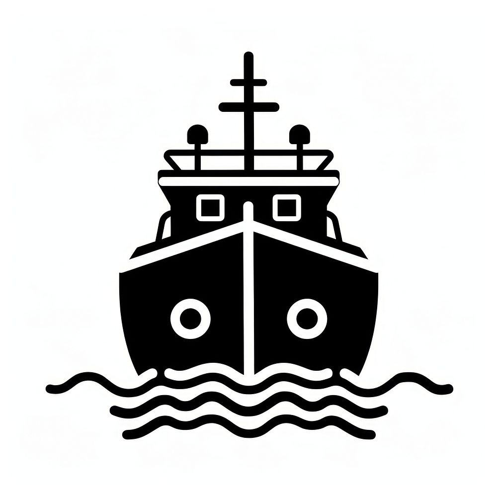 A black vector line ship icon vehicle boat transportation.