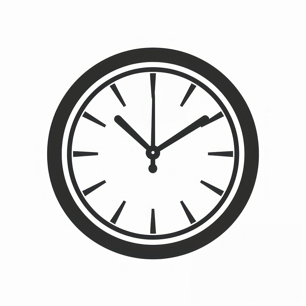 A black vector linear clock icon white time white background.