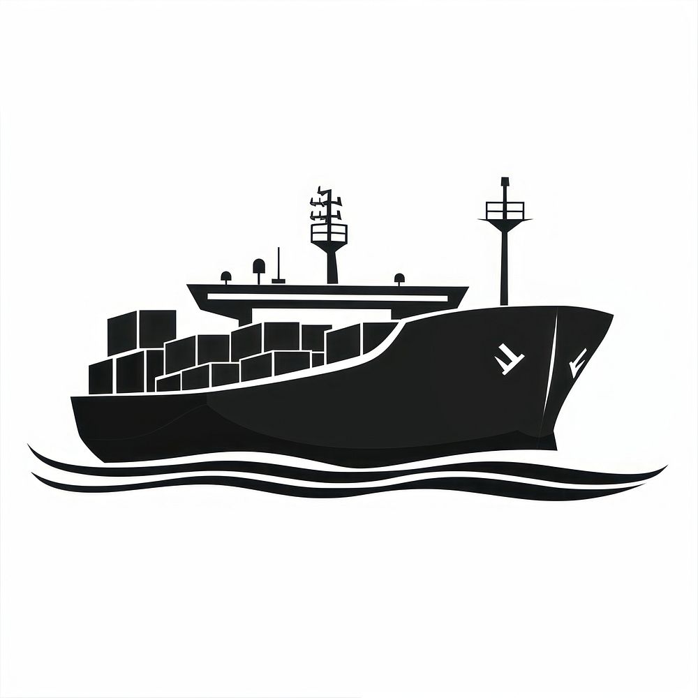 A black silhouette boat logistics icon vehicle ship transportation.