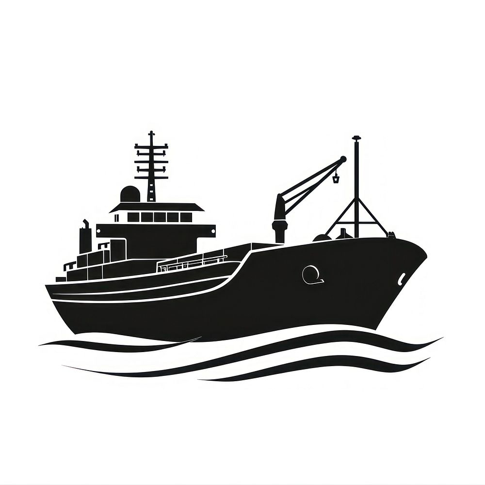 A black silhouette boat logistics icon watercraft vehicle ship.