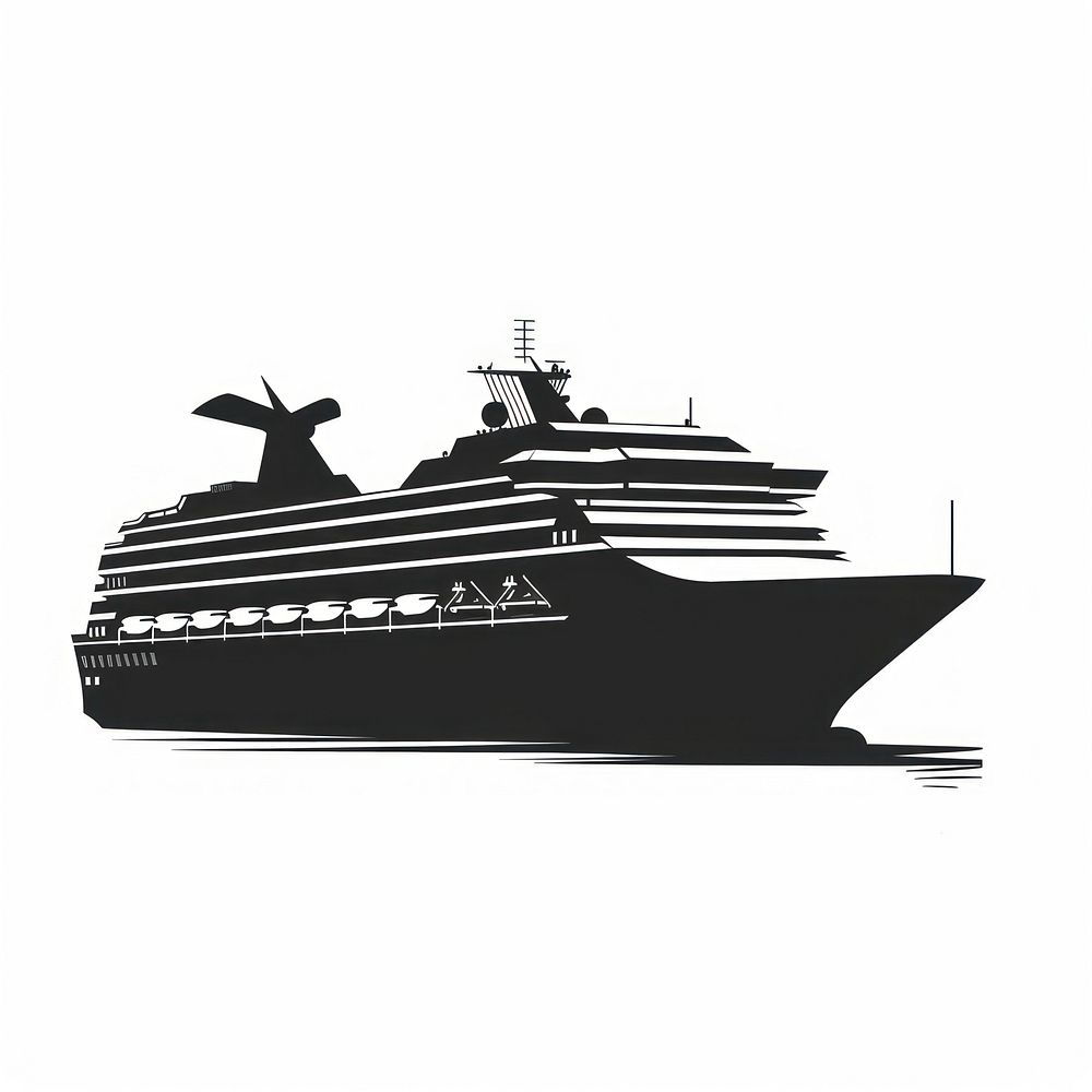 A black silhouette cruise ship icon vehicle transportation architecture.